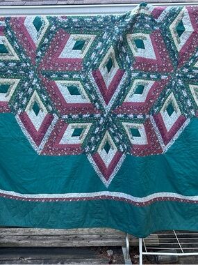 Vintage Handmade Patchwork Diamond Quilt - Queen